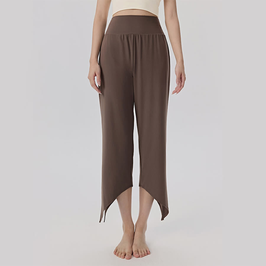 Pantalon de yoga asymétrique court à jambes larges et taille haute Olivenorma pour femme - Brun kaki - XL - image 11
