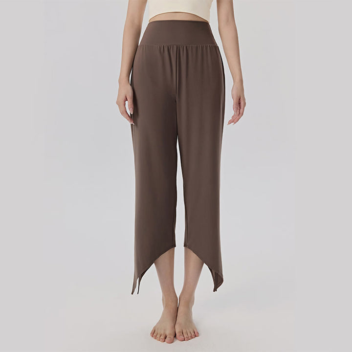 Pantalon de yoga asymétrique court à jambes larges et taille haute Olivenorma pour femme - Brun kaki - XL - image 11