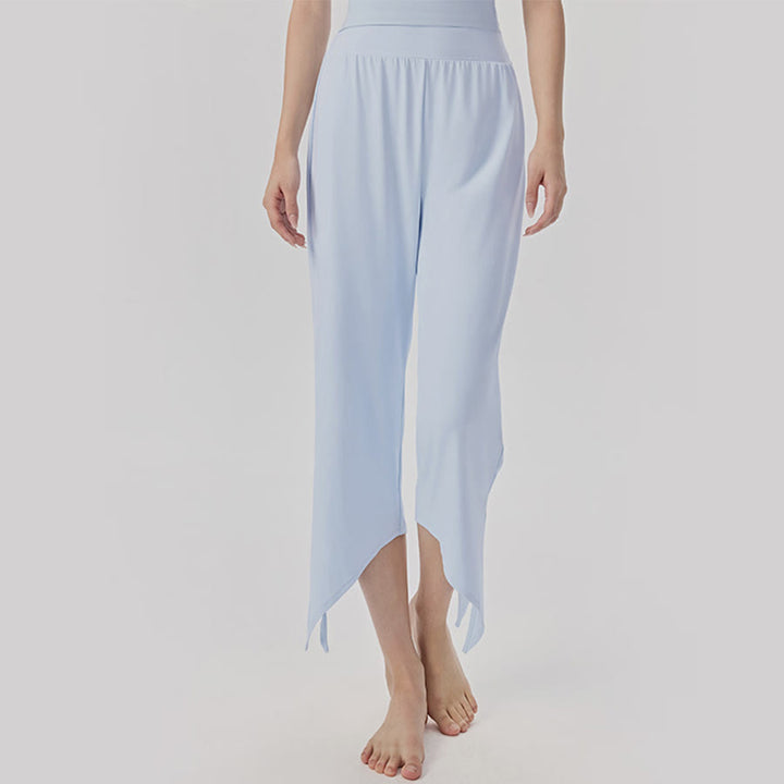Pantalon de yoga asymétrique court à jambes larges et taille haute Olivenorma pour femme - Bleu - XL - image 4