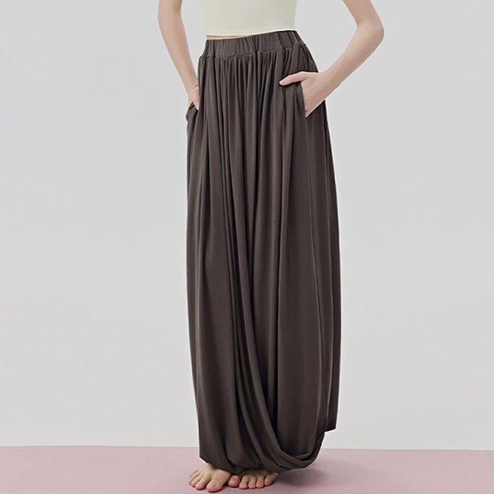 Pantalon de yoga long Olivenorma Harem taille haute à jupe torsadée pour femme - Brun kaki - L/ XL - image 0