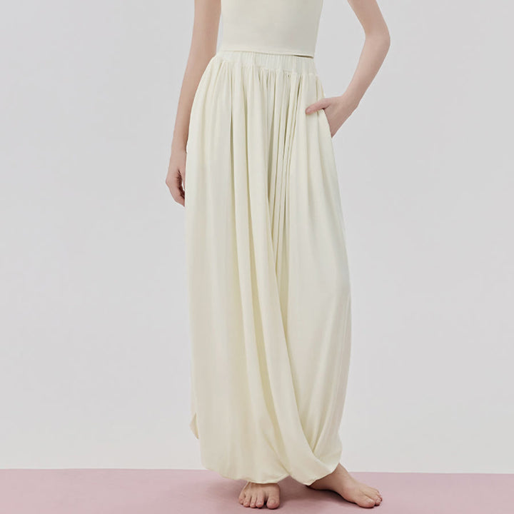 Pantalon de yoga long Olivenorma Harem taille haute à jupe torsadée pour femme - Lait de coco blanc - L/ XL - image 9
