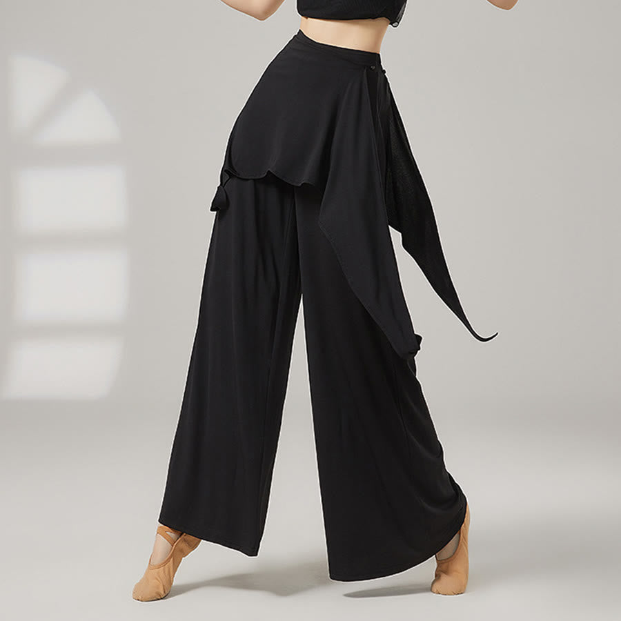 Pantalon de yoga long Olivenorma pour femme, jambes larges, taille haute et jupe portefeuille - Noir - XL - image 7