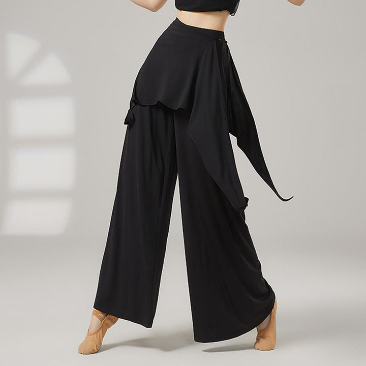 Pantalon de yoga long Olivenorma pour femme, jambes larges, taille haute et jupe portefeuille - Noir - XL - image 7