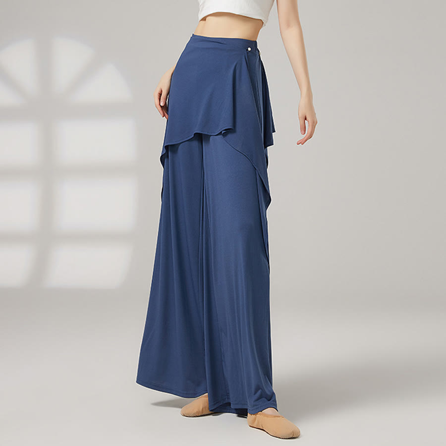 Pantalon de yoga long Olivenorma pour femme, jambes larges, taille haute et jupe portefeuille - Bleu profond - XL - image 2