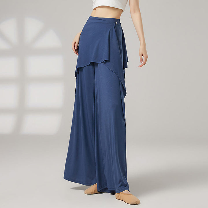 Pantalon de yoga long Olivenorma pour femme, jambes larges, taille haute et jupe portefeuille - Bleu profond - XL - image 2