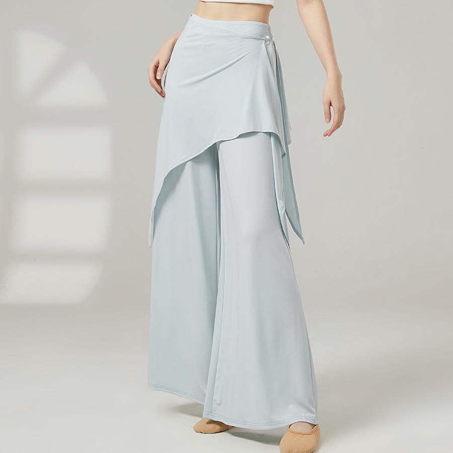 Pantalon de yoga long Olivenorma pour femme, jambes larges, taille haute et jupe portefeuille - Bleu clair - XL - image 0