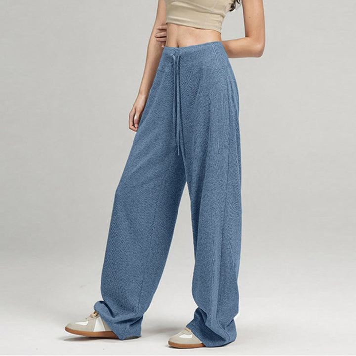Pantalon long Olivenorma à jambes larges et taille haute avec cordon de serrage pour femme - image 2