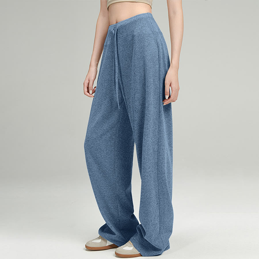 Pantalon long Olivenorma à jambes larges et taille haute avec cordon de serrage pour femme - Bleu - XL - image 0