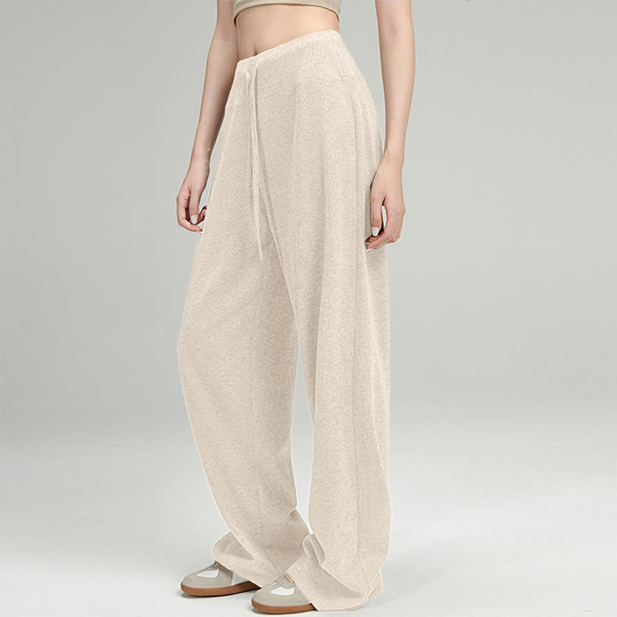 Pantalon long Olivenorma à jambes larges et taille haute avec cordon de serrage pour femme - Abricot crémeux - XL - image 4