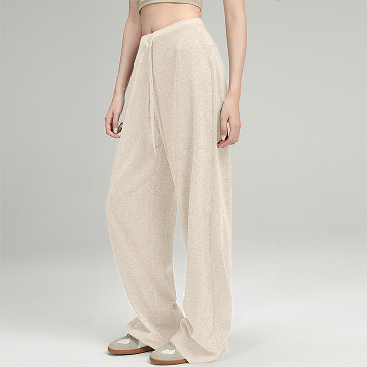 Pantalon long Olivenorma à jambes larges et taille haute avec cordon de serrage pour femme - Abricot crémeux - XL - image 4