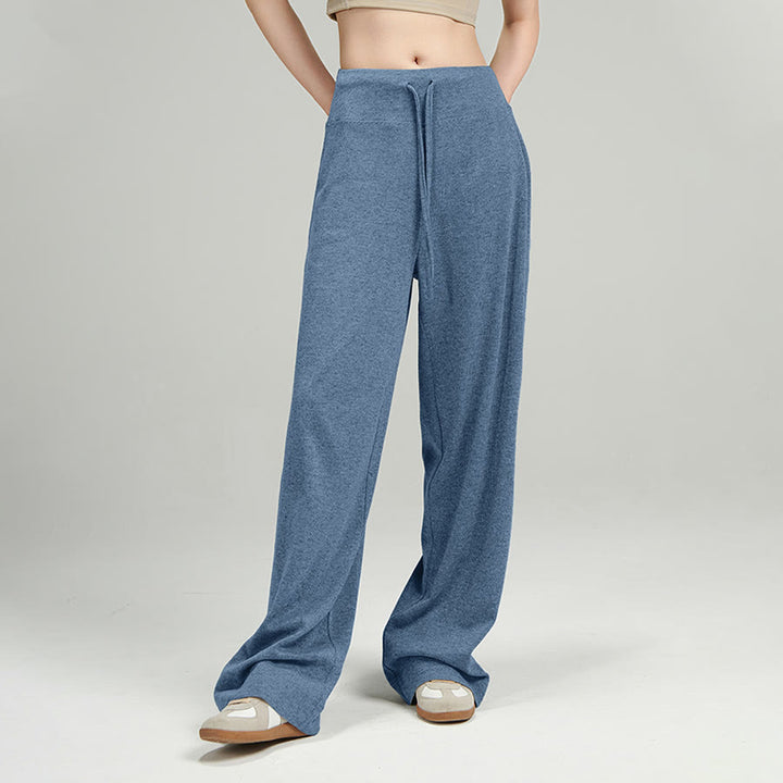 Pantalon long Olivenorma à jambes larges et taille haute avec cordon de serrage pour femme - image 3