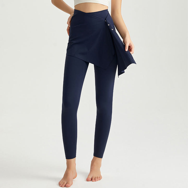 Pantalon de yoga long à jupe portefeuille taille haute skinny Olivenorma pour femme - Bleu marine - XXL - image 9