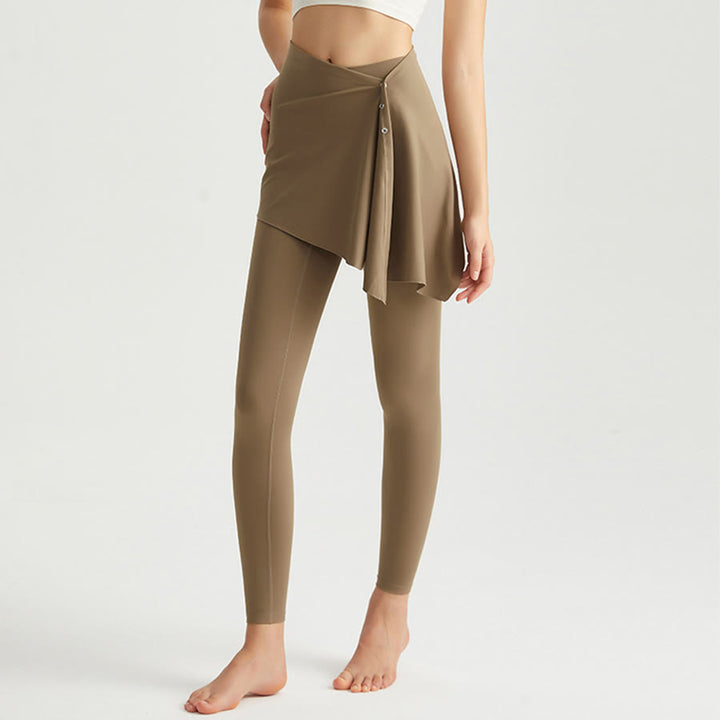 Pantalon de yoga long à jupe portefeuille taille haute skinny Olivenorma pour femme - Cacao - XXL - image 8