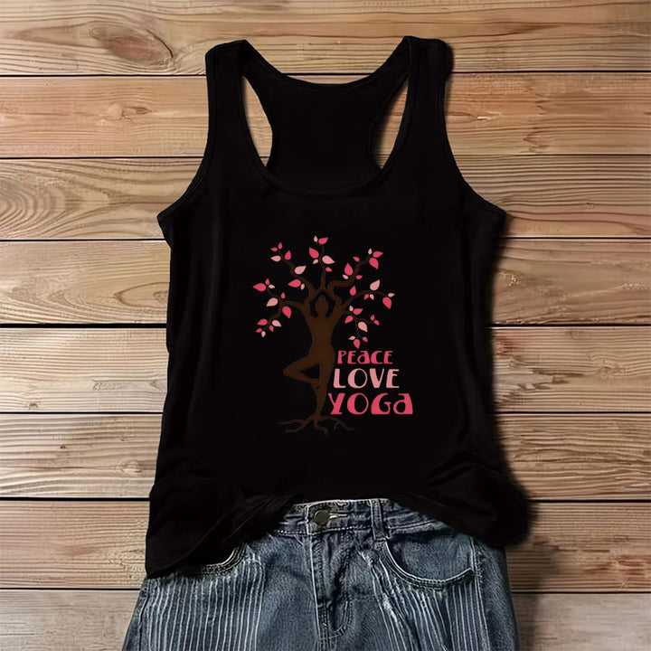 Débardeur femme Olivenorma Peace Love Yoga à imprimé graphique avec slogan - Noir - 3XL - image 3