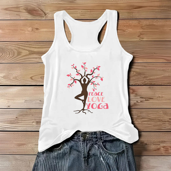 Débardeur femme Olivenorma Peace Love Yoga à imprimé graphique avec slogan - Blanc - 3XL - image 0