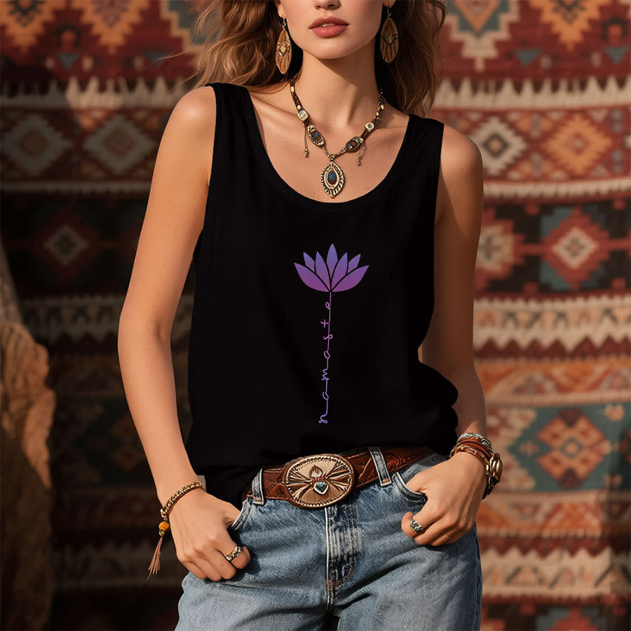 Débardeur femme Olivenorma Namaste Lotus à imprimé graphique et slogan - image 1