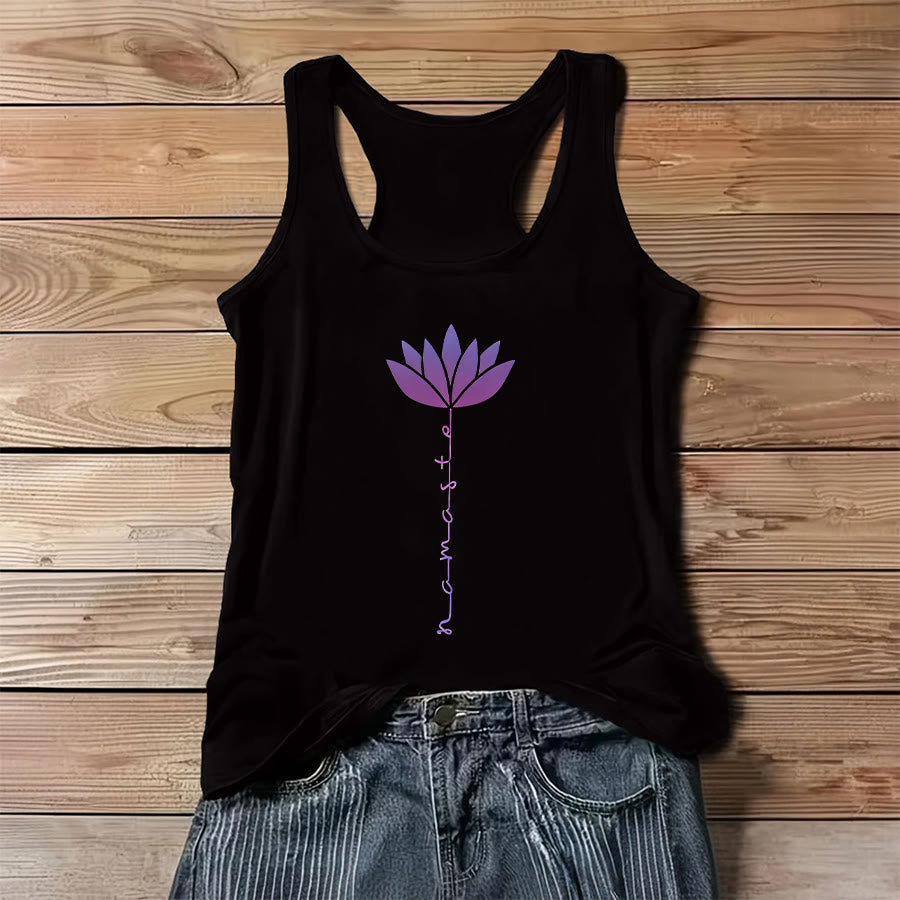 Débardeur femme Olivenorma Namaste Lotus à imprimé graphique et slogan - Noir - 3XL - image 0