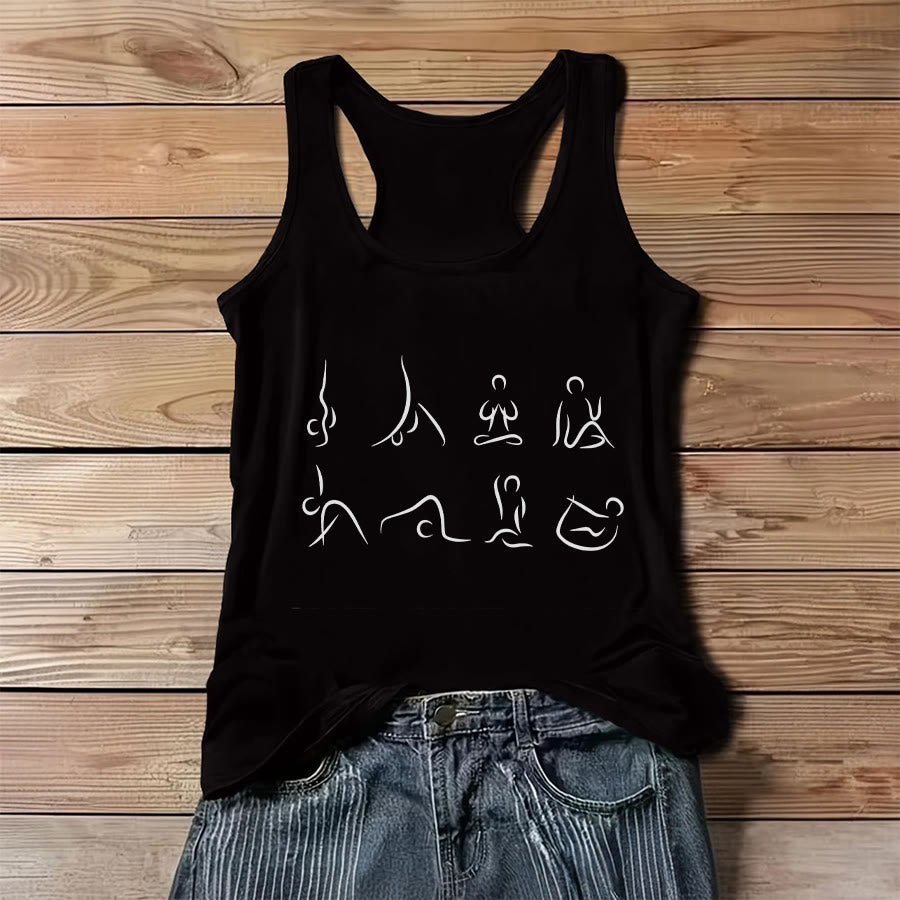 Débardeur pour femme Olivenorma avec motif de postures de yoga (dessin au trait) - Noir - 3XL - image 6