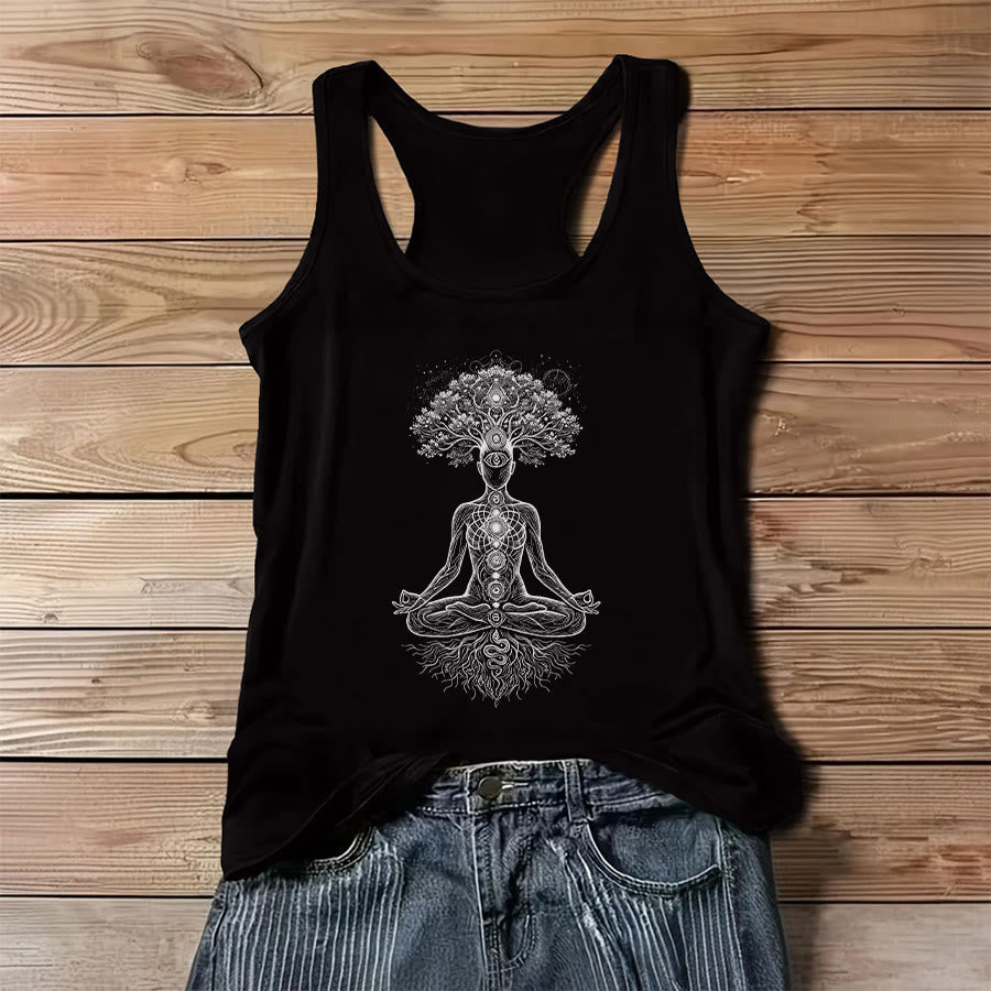 Débardeur femme Olivenorma Chakra Arbre de Vie à imprimé graphique et slogan - Noir - 3XL - image 6