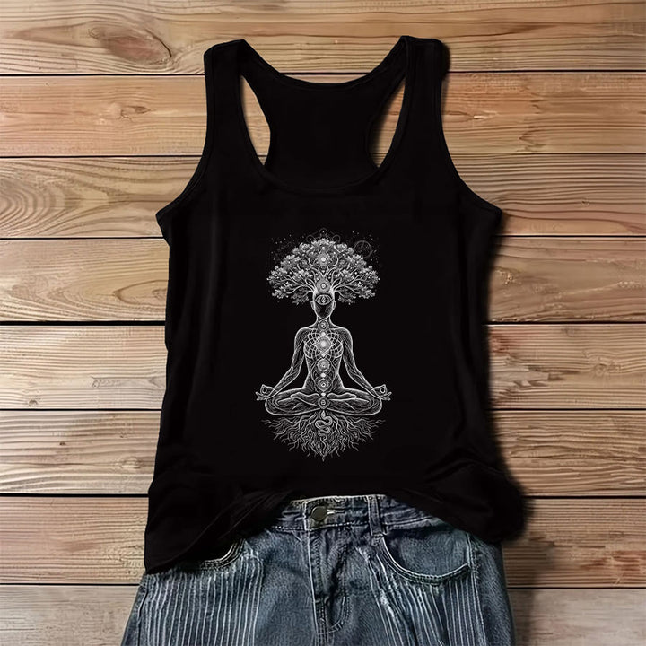Débardeur femme Olivenorma Chakra Arbre de Vie à imprimé graphique et slogan - Noir - 3XL - image 6