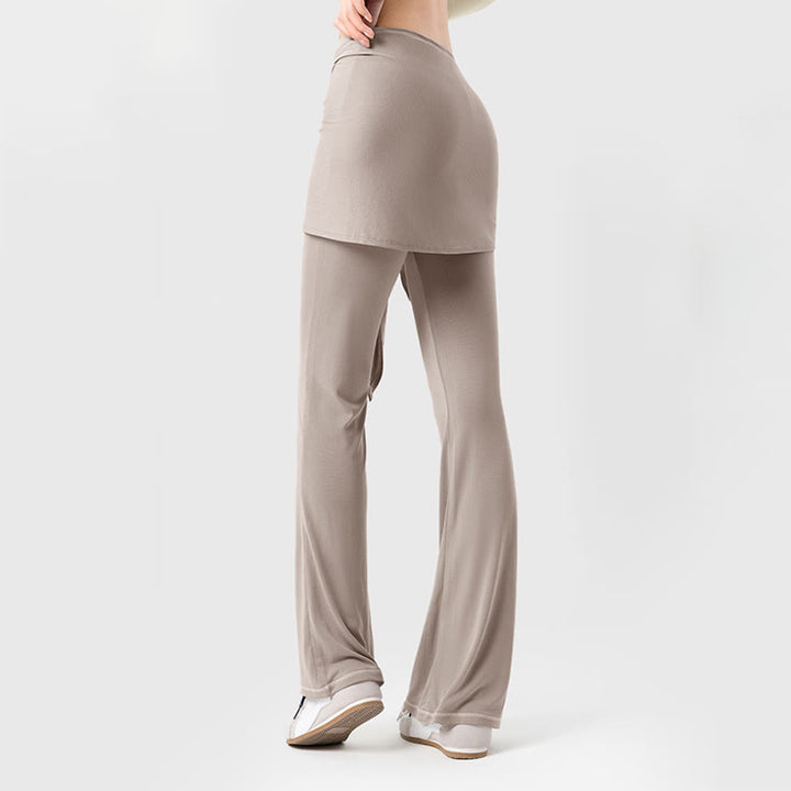 Pantalon de yoga long Olivenorma à jambes évasées et taille haute, avec lien à nouer. - image 1