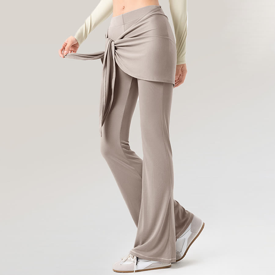 Pantalon de yoga long Olivenorma à jambes évasées et taille haute, avec lien à nouer. - Gris clair - XL - image 0