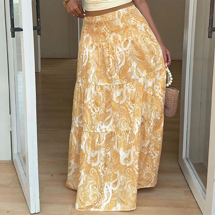 Robe longue Olivenorma bohème à imprimé cachemire, taille haute, smockée et à volants pour femme - image 18