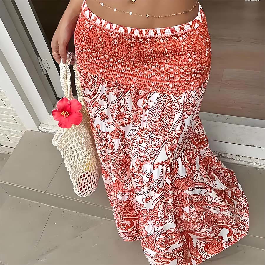 Robe longue Olivenorma bohème à imprimé cachemire, taille haute, smockée et à volants pour femme - image 15