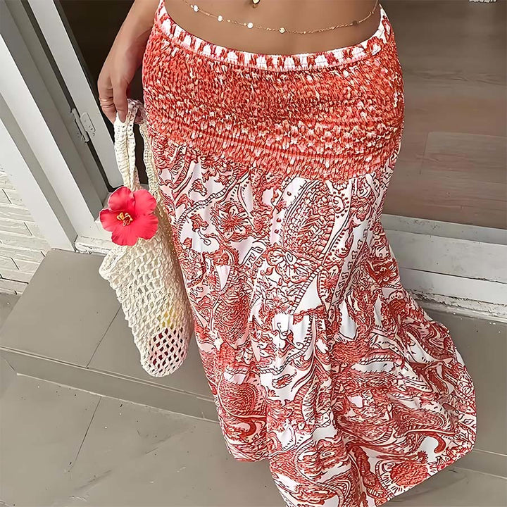Robe longue Olivenorma bohème à imprimé cachemire, taille haute, smockée et à volants pour femme - image 15