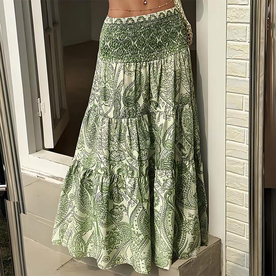 Robe longue Olivenorma bohème à imprimé cachemire, taille haute, smockée et à volants pour femme - image 12