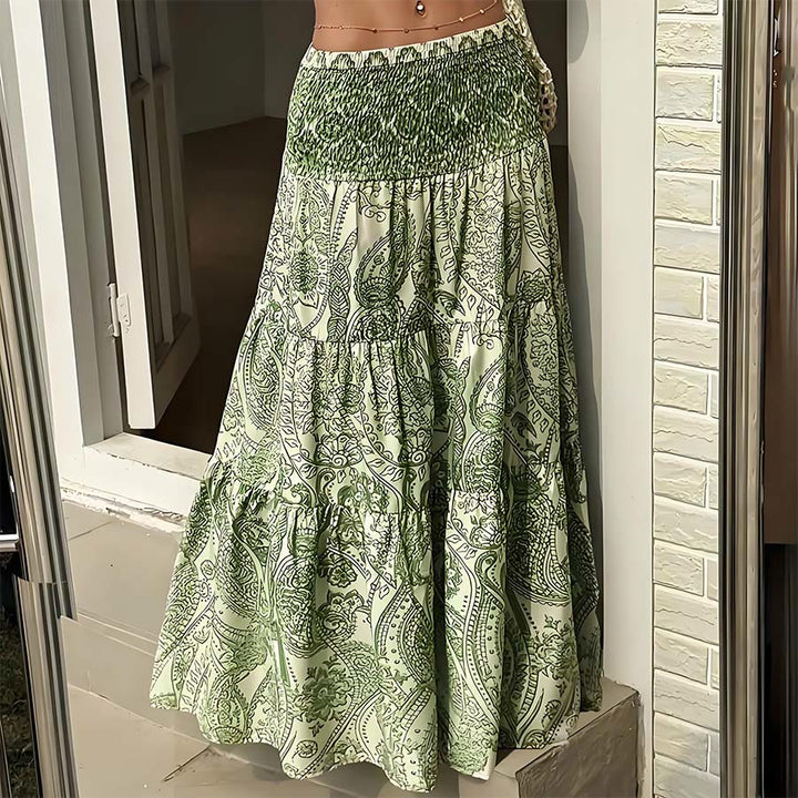 Robe longue Olivenorma bohème à imprimé cachemire, taille haute, smockée et à volants pour femme - image 12