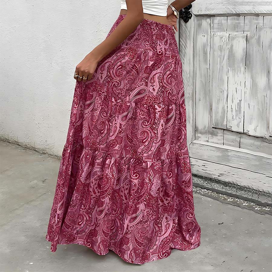Robe longue Olivenorma bohème à imprimé cachemire, taille haute, smockée et à volants pour femme - image 28