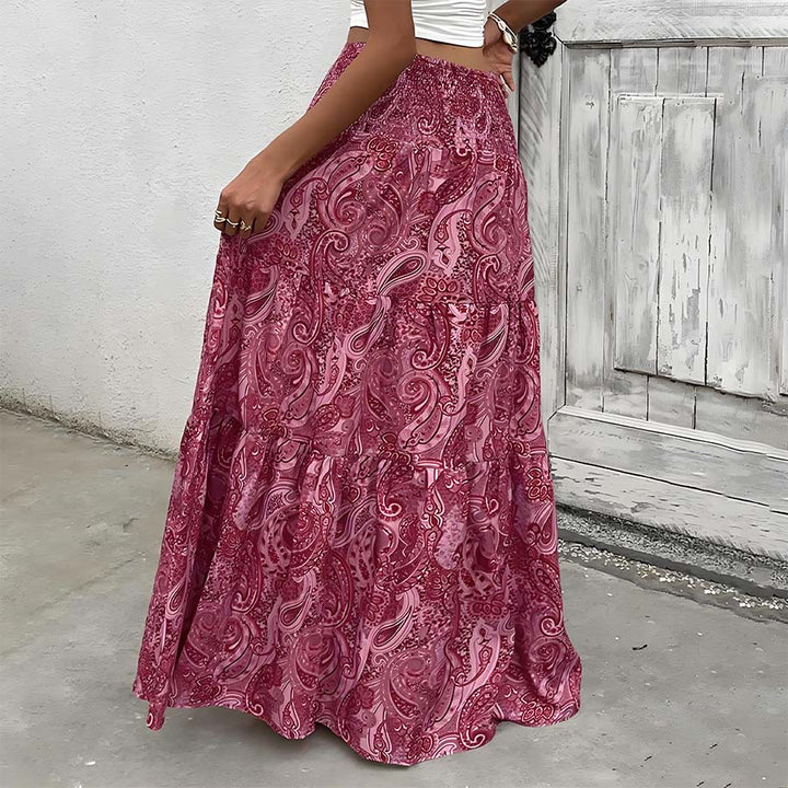 Robe longue Olivenorma bohème à imprimé cachemire, taille haute, smockée et à volants pour femme - image 28