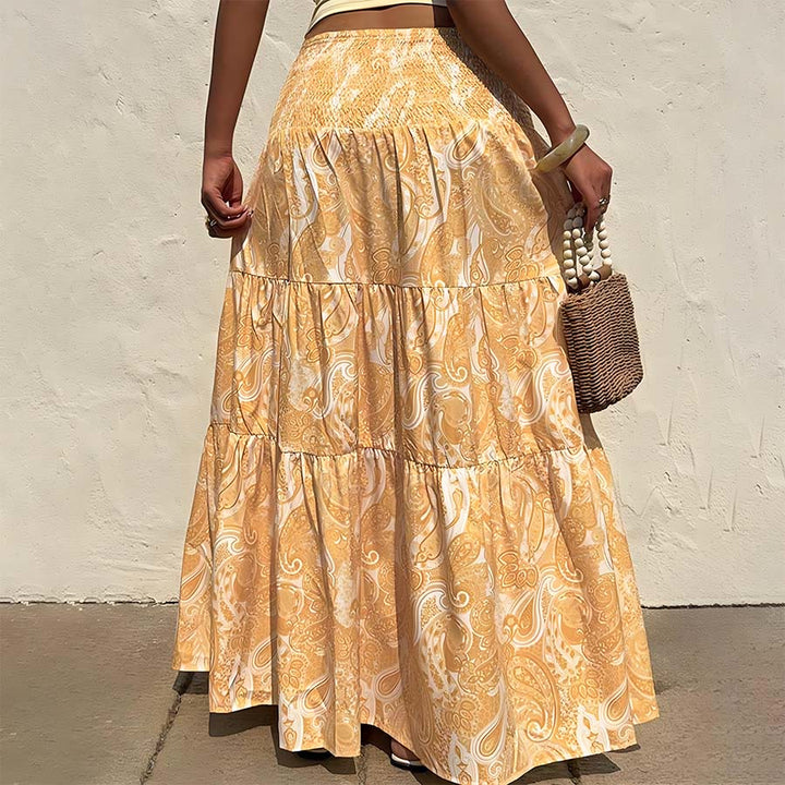 Robe longue Olivenorma bohème à imprimé cachemire, taille haute, smockée et à volants pour femme - Jaune - XL - image 17