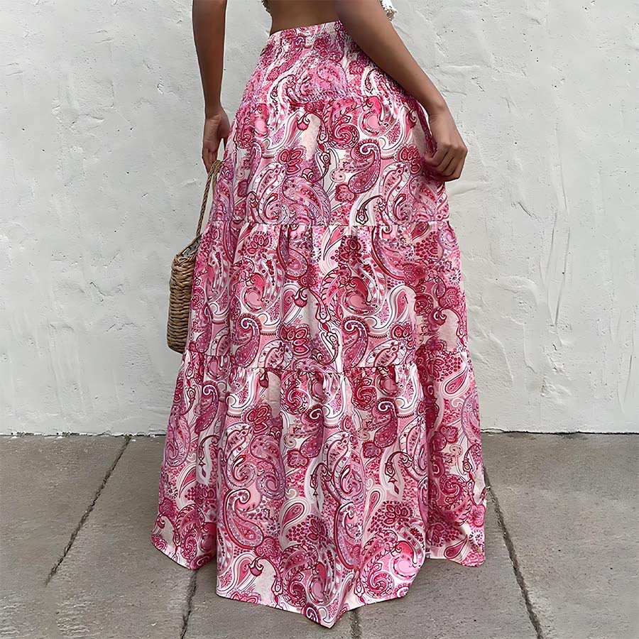 Robe longue Olivenorma bohème à imprimé cachemire, taille haute, smockée et à volants pour femme - image 23