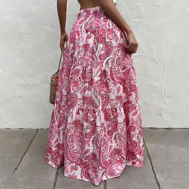 Robe longue Olivenorma bohème à imprimé cachemire, taille haute, smockée et à volants pour femme - image 23