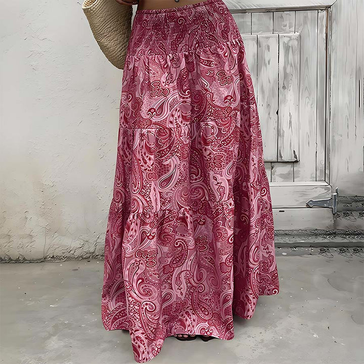 Robe longue Olivenorma bohème à imprimé cachemire, taille haute, smockée et à volants pour femme - image 27