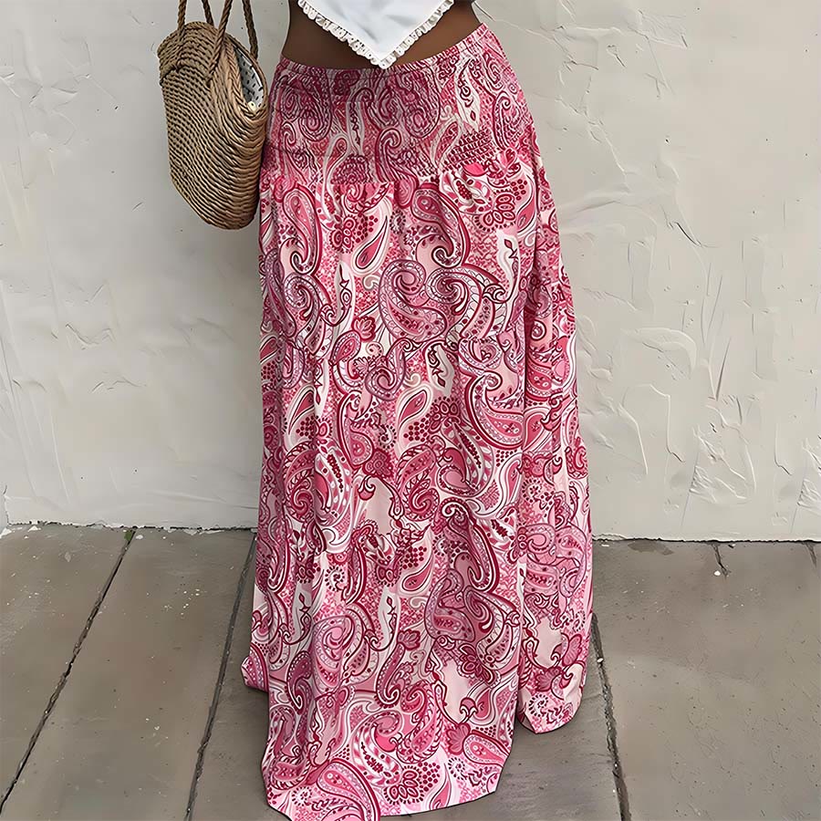 Robe longue Olivenorma bohème à imprimé cachemire, taille haute, smockée et à volants pour femme - image 21