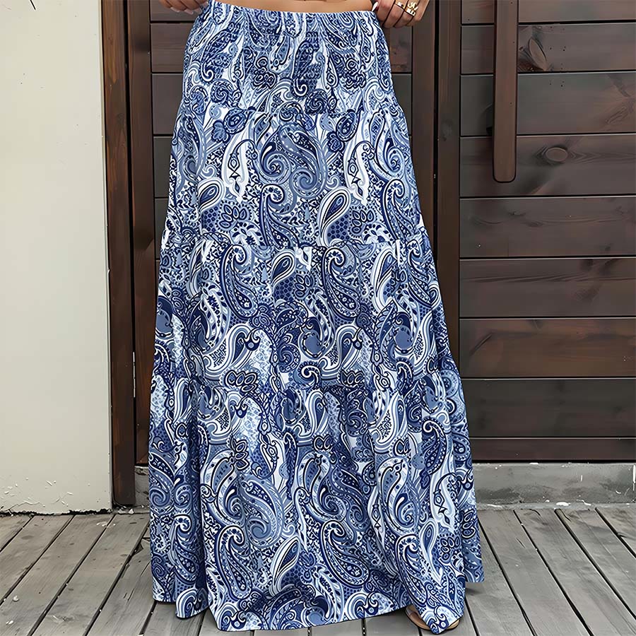 Robe longue Olivenorma bohème à imprimé cachemire, taille haute, smockée et à volants pour femme - image 6