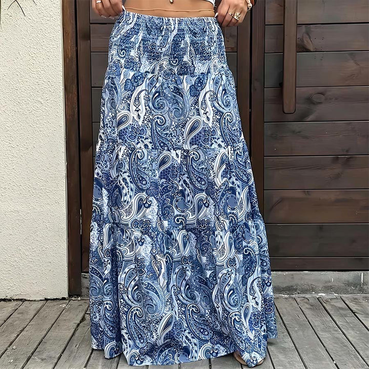 Robe longue Olivenorma bohème à imprimé cachemire, taille haute, smockée et à volants pour femme - image 10