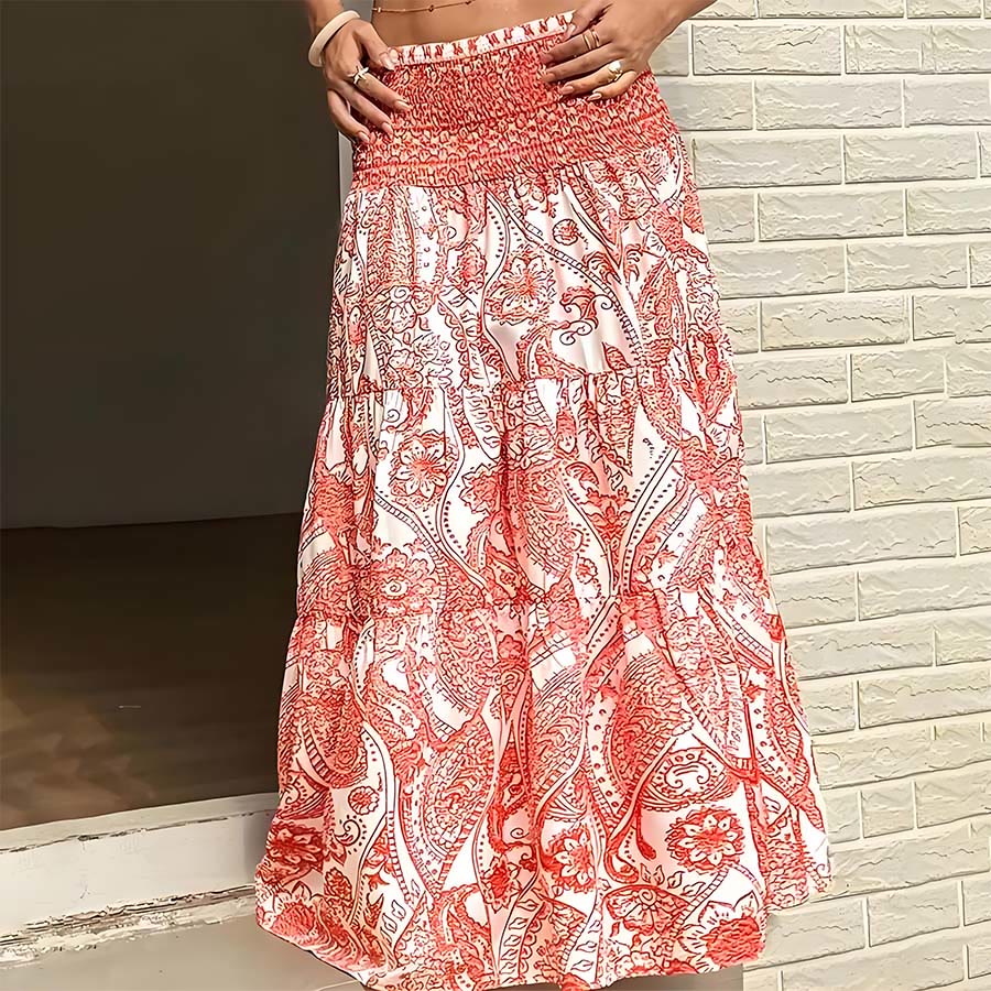 Robe longue Olivenorma bohème à imprimé cachemire, taille haute, smockée et à volants pour femme - image 16