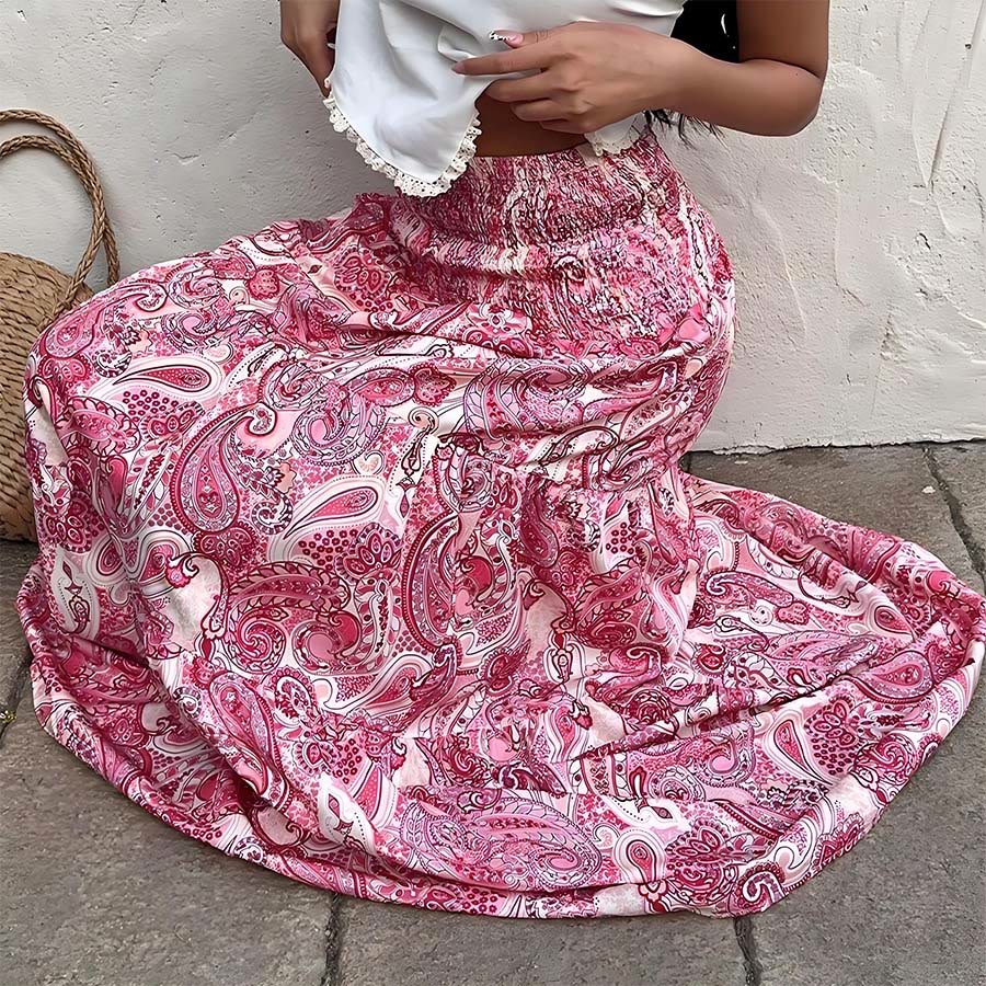 Robe longue Olivenorma bohème à imprimé cachemire, taille haute, smockée et à volants pour femme - image 25