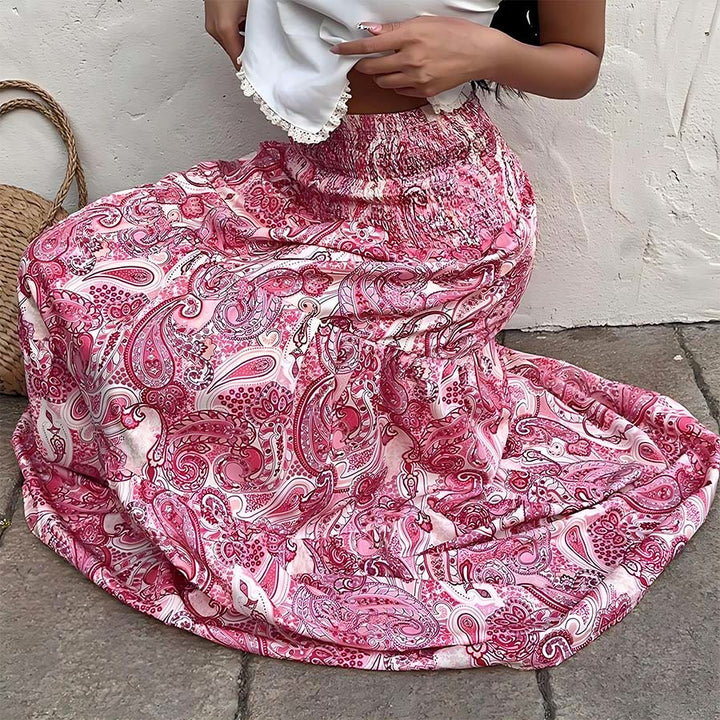 Robe longue Olivenorma bohème à imprimé cachemire, taille haute, smockée et à volants pour femme - image 25