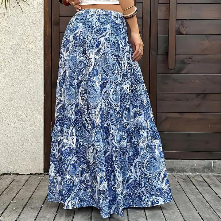Robe longue Olivenorma bohème à imprimé cachemire, taille haute, smockée et à volants pour femme - image 9