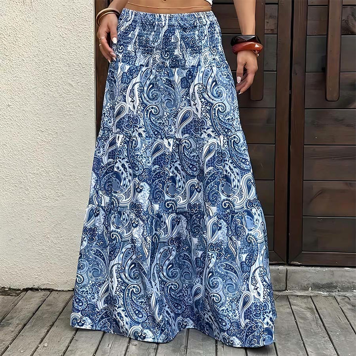 Robe longue Olivenorma bohème à imprimé cachemire, taille haute, smockée et à volants pour femme - Bleu - XXL - image 5