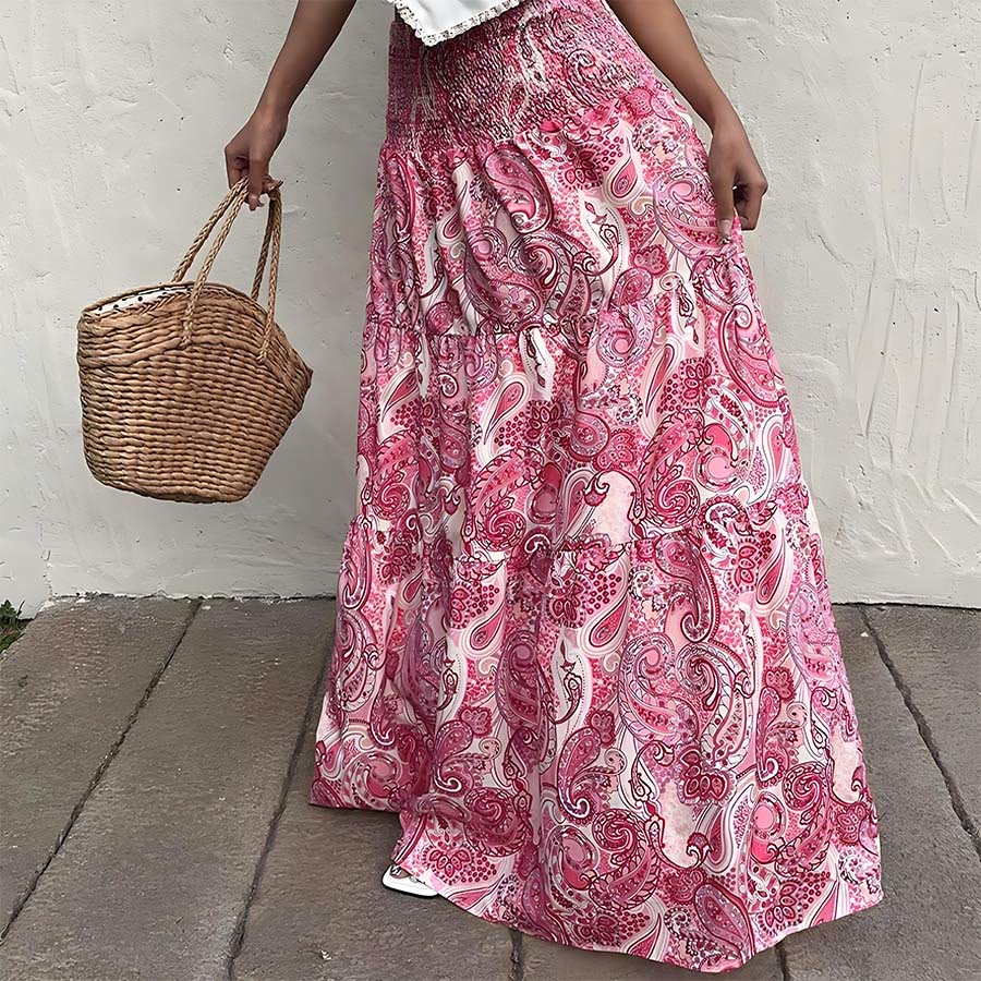 Robe longue Olivenorma bohème à imprimé cachemire, taille haute, smockée et à volants pour femme - image 24