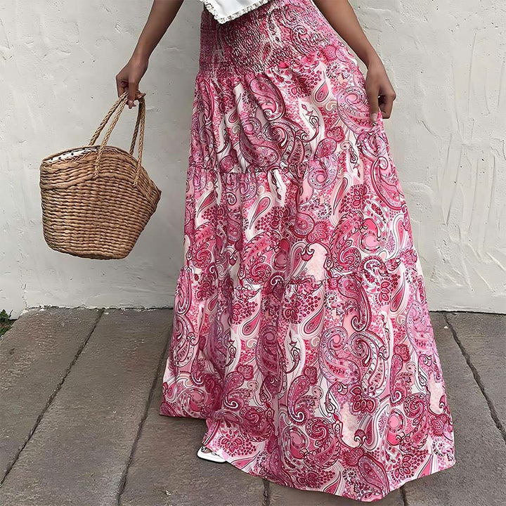 Robe longue Olivenorma bohème à imprimé cachemire, taille haute, smockée et à volants pour femme - image 24