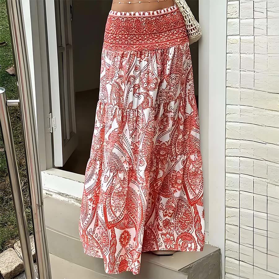 Robe longue Olivenorma bohème à imprimé cachemire, taille haute, smockée et à volants pour femme - image 14