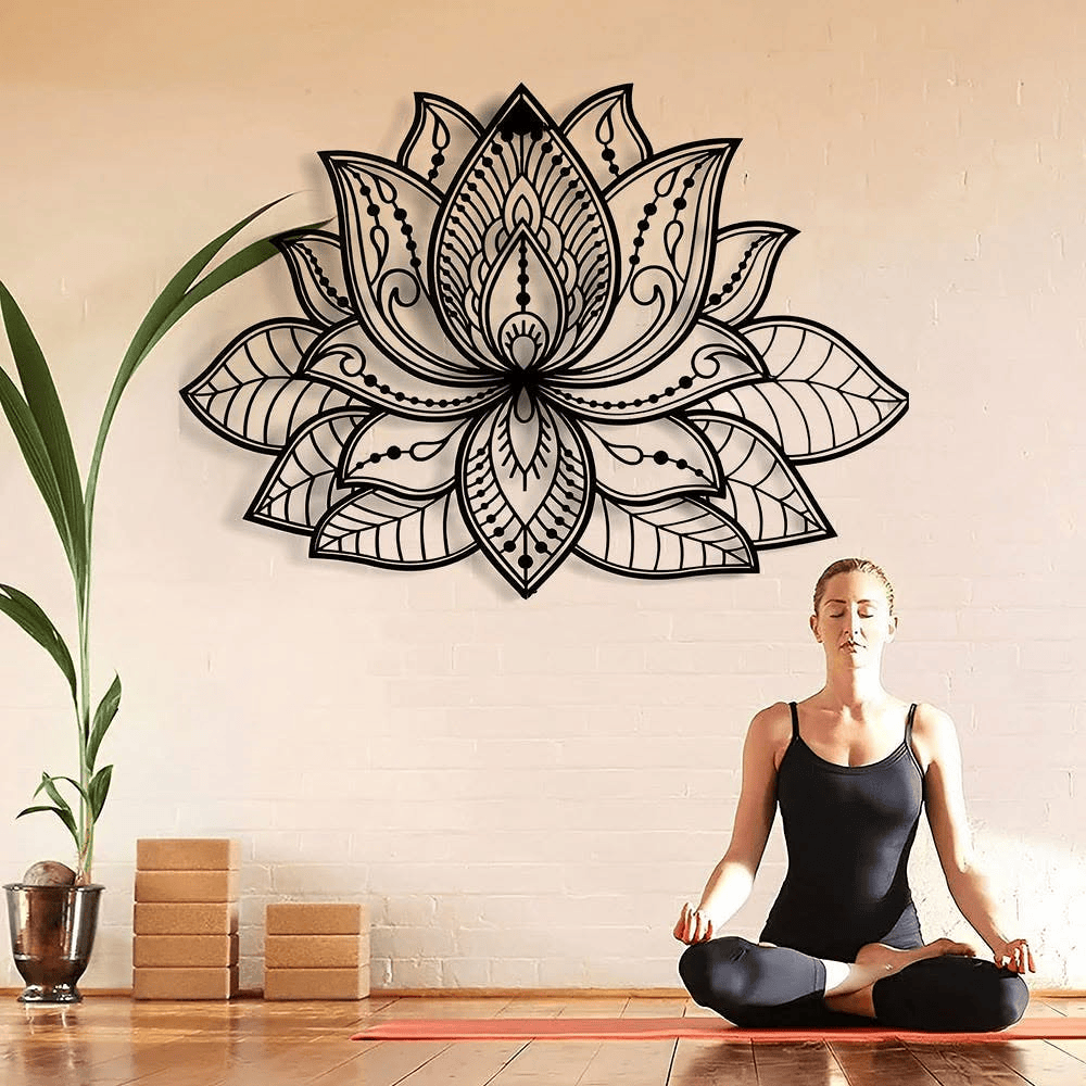 Décoration murale en métal Olivenorma Boho Mandala Fleur de lotus - Noir - image 0
