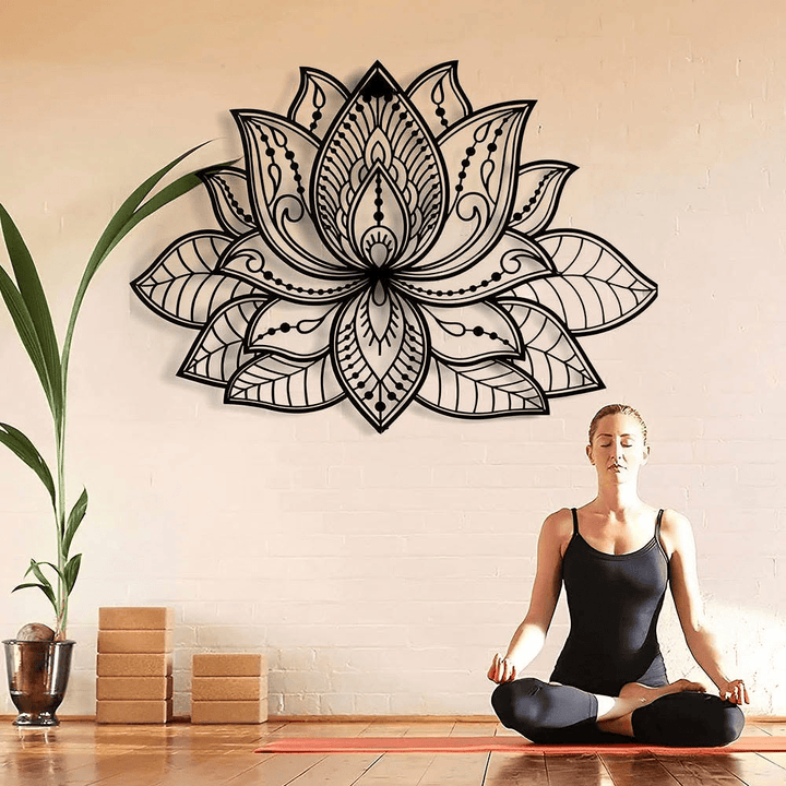 Décoration murale en métal Olivenorma Boho Mandala Fleur de lotus - Noir - image 0